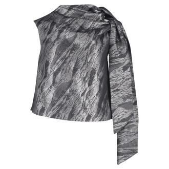 Ganni Ganni Double Ties Printed Jacquard Blouse in Silver Polyester