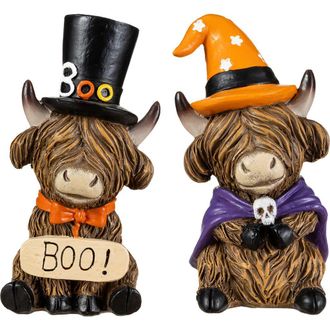 Glitzhome Set of 2 Halloween Resin Skull or Highland Cow Table Decor in Brown at Nordstrom, Size Small