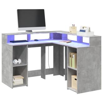 Berkfield Home Desk with LED Lights Concrete Grey 130x130x91 cm Engineered Wood | Size: 130 x 130 x 91 cm