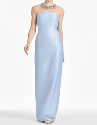 Sachin & Babi Irina Beaded Illusion Neck Gown In Glacial Blue