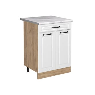 Vicco Mueble Bajo De Cocina R-line, Blanco Casa De Campo/roble Dorado, 60 Cm Con Caj&oacute;n Encimera M&aacute;rmol, Vicco