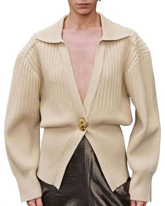Urban Revivo Knitted Collared Cardigan In Cream