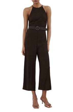 Mango Belted Sleeveless Crop Jumpsuit in Chocolate at Nordstrom, Size X-Small