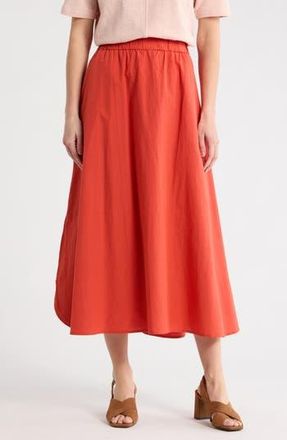 Eileen Fisher Curved Hem Organic Cotton Midi Skirt in Tamarillo at Nordstrom Rack, Size Xx-Small