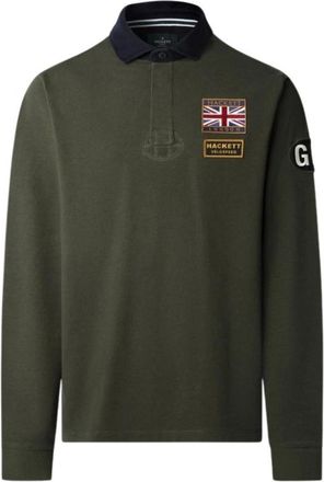Hackett Tops, Heren, Groen, M, Katoen, Classic Fit Rally Badges Rugby Shirt