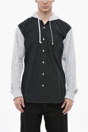 Comme Des Gar&ccedil;ons SHIRT Cotton Poplin Shirt with Hood and Striped Details size M