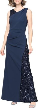 S.L. Fashions Sequin Pleated Sleeveless Stretch Crepe Gown in Navy at Nordstrom, Size 18