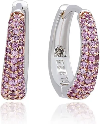 Suzy Levian Silver 0.39 Ct. Tw. Diamond & Pink Sapphire Huggie Hoop Earrings
