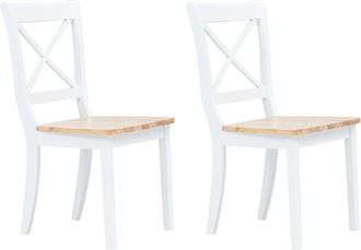 vidaXL Vidaxl - Sedie da Pranzo 2 pz Bianco e Naturale in Massello di Hevea