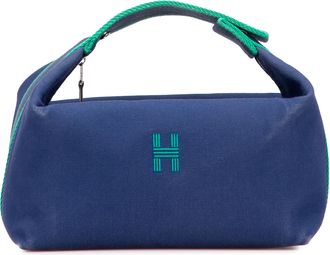 Herm&egrave;s Pre-owned Womens Canvas Handbag Embroidered Logo - Dark Blue Textile - One Size