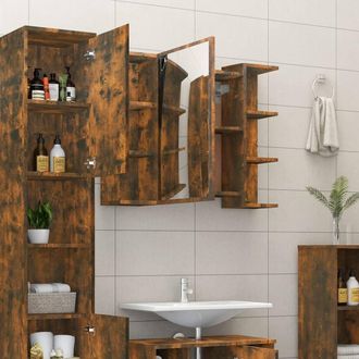 Berkfield Home Modern Bathroom Mirror Cabinet Smoked Oak 80x20.5x64 cm Engineere in Brown