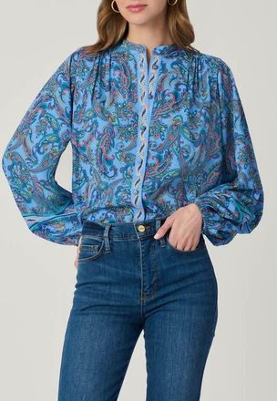 Shoshanna Cameron Pelotas Border Paisley Top in Blue Multi at Nordstrom, Size X-Small