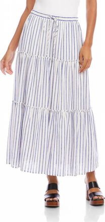 Karen Kane Stripe Tiered Midi Skirt - Petite In Off White With Blue