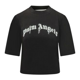 Palm Angels T-Shirts, female, Black, Size: XS Curved Logo Boxy T-Shirt