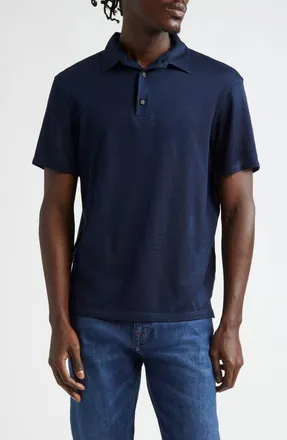 Isaia Silk Piqué Polo in Blue Scuro at Nordstrom, Size Xx-Large