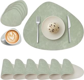 OEM Set De Mesa Redondo - Cuero Pu Doble Cara - Impermeable Y Lavable - Para Uso Dom&eacute;stico O Comercial - 6 Unidades