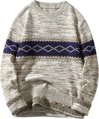 Generic Mens Sweater Knitted Pullover Thickened Warm Slim Casual Knitted Sweater Beige Asian 5XL 87-95KG