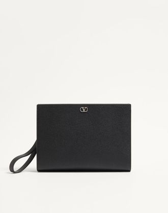 Valentino Garavani Pouch Valentino Garavani VLogo Signature In Vitello Granato Uomo NERO UNI