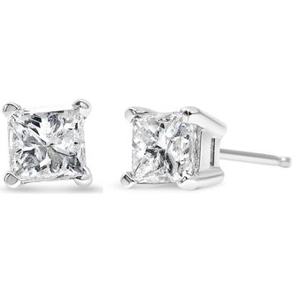 House of Brilliance AGS Certified 14K White Gold 2/5 Cttw Princess Cut Diamond Solitaire Stud Earring at Nordstrom