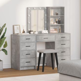 Berkfield Home 3-Piece Dressing Table Set with LED - Concrete Grey Engineered Wood