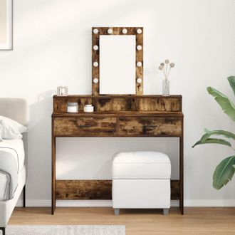 Berkfield Home Dressing Table with LED Lights&not;Smoked Oak 100x41x140 cm in Brown | Size: 100 x 41 x 140 cm