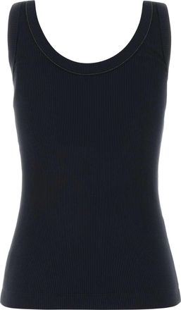 Brunello Cucinelli Womens Stretch Cotton Ribbed Tank Top Navy Elastane Sweater