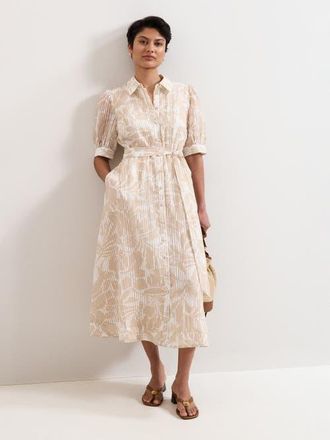 Phase Eight Delphine Belted Midi Shirt Dress in Stone at Nordstrom, Size 14