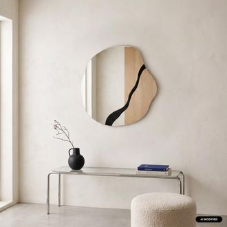 Sweeek Espejo dise&ntilde;o org&aacute;nico de madera, 74,5 cm, negro