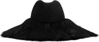 Comme Des Gar&ccedil;ons Zwart Wollen Vilt Franje Rand Hoed - Dames - Hoeden - Zwart - ONE Size - Wol - Accessoires