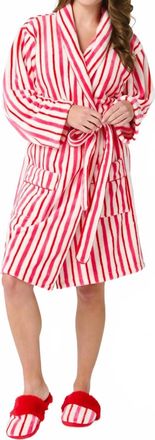 Shiraleah Fuzzy Plush Robe In Candy Stripe