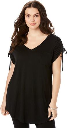 Roaman's Ruched Sleeve Ultra Femme Tunic in Black at Nordstrom, Size 32