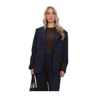 Summum Blazer Viscose Blend Stripe - Dames - Jassen - Blauw - Maat: 2XL Viscose