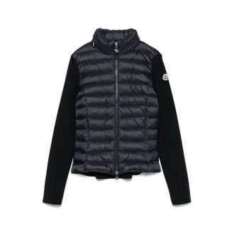 Moncler Down Jackets, female, Blue, Size: S Navy Zip-Up Hooded Cardigan