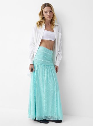 Icone Womens Ruffled stretch lace maxi skirt