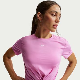 Nike Womens One Classic Twist Dri-FIT Short-Sleeve Top in Purple | HJ1054-503