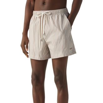 Ermenegildo Zegna Striped Swim Trunks in Light Taupe at Nordstrom, Size Medium