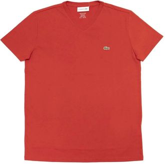 Lacoste Mens Standard Short Sleeve Pima V-Neck Tee In Red