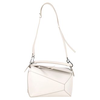 Loewe Loewe Puzzle Kleine Tas in Witte Kalfsleren Leer
