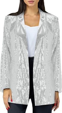 Generic Sequin Jacket Blazers for Women UK Solid Color Long Sleeve Open Front Cardigan Fitted Long Sleeve Blazer Bomber Jacket Casual Party Suit Lightweight G