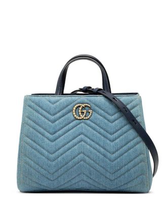 Gucci 2016-2025 Small GG Marmont Matelasse Denim Pearly satchel - women - Denim - One Size - Blue