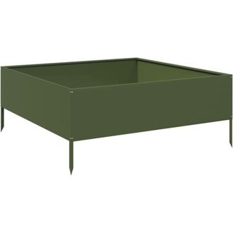 vidaXL Fioriera Rialzata Giardino Verde Oliva 100x100x25 cm Acciaio - Vidaxl