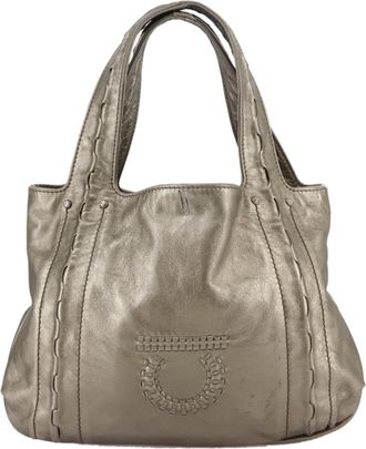 Ferragamo Gancini Handbag Leather Gold Leather Handbag (Pre-Owned)