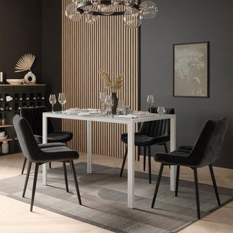 Vicco Set De Mesa De Comedor Grand, Blanco, 120 X 70 Cm Con 4 Sillas (negras), Vicco
