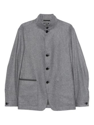Ermenegildo Zegna button pockets jacket - men - Cashmere/Cupro/Calf Leather - 48 - Grey