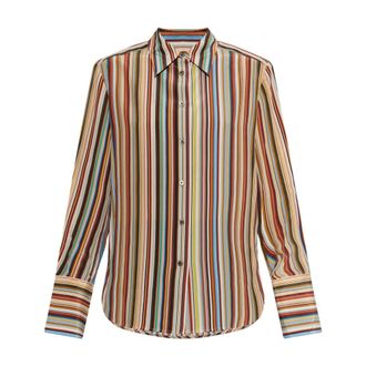 Paul Smith Overhemden, Dames, Veelkleurig, S, Leer, Gestreepte Zijde Blouse