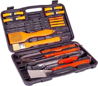 Trade Shop Trade Shop - Set Barbecue 18 Pezzi Con Valigetta Bbq Grill Acciaio Inox Manico Legno 6498010