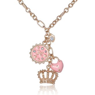 Juicy Couture Gold-Tone Layered Charm Necklace with Pink Enamel Accents in Gold, Pink at Nordstrom