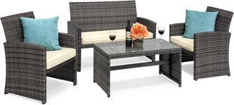 Best Choice Products 4-Piece Outdoor Wicker Patio Conversation Furniture Set w/ Table, Cushions