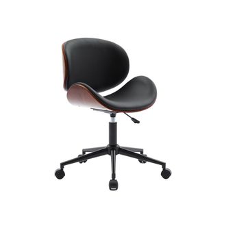 Sweeek Silla de oficina con ruedas, madera curvada y acabado en polipiel