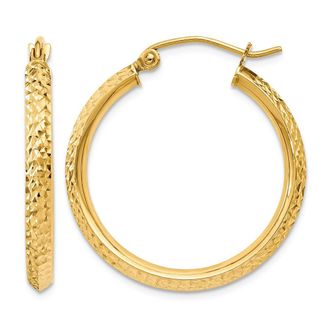 Diamond2Deal 14k Gold Diamond-cut 2.5x25mm Round Hoop Earrings